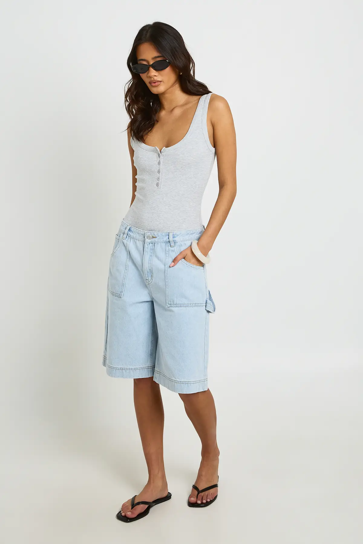 boohoo Women's Ribbed Button Up Sleeveless Bodysuit